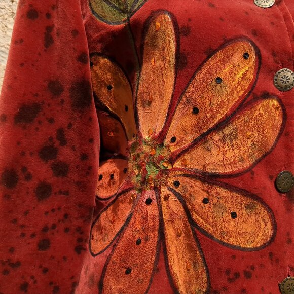 Alex Kim Floral Painted Red Fall Jacket - Picture 4 of 12